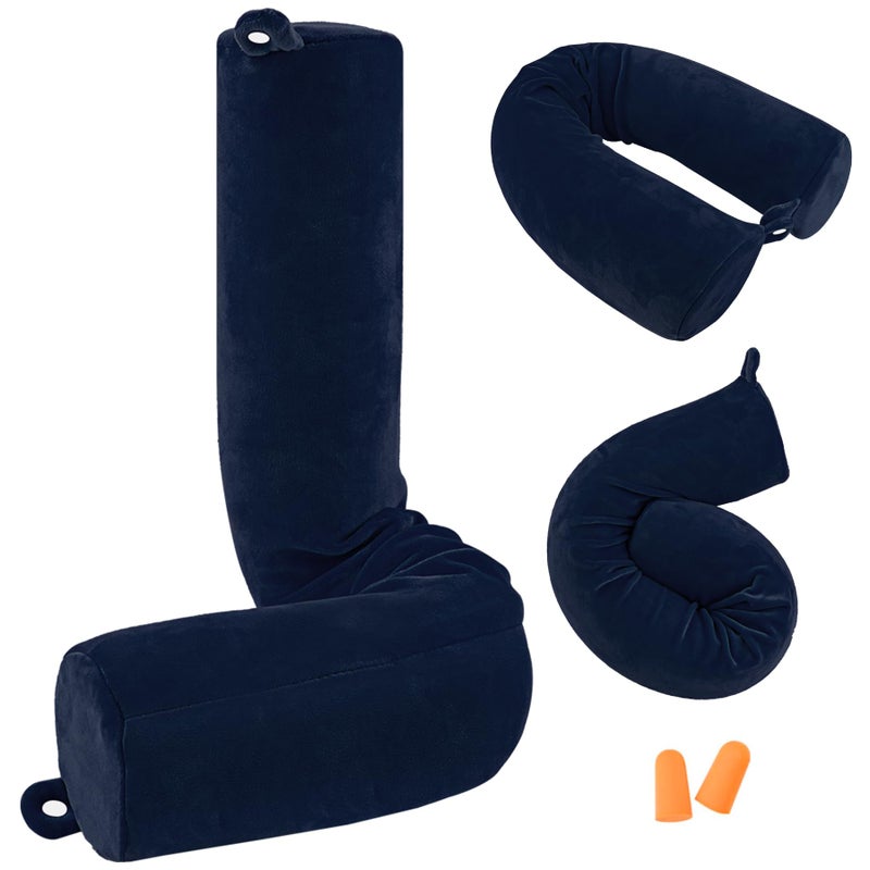 Twist Memory Foam Travel Pillow for Neck Chin Lumbar and Leg Supportfor Travling on Airplane Train Bus or at HomeAdjustable Bendable Roll Pillow with Washable Soft Cover