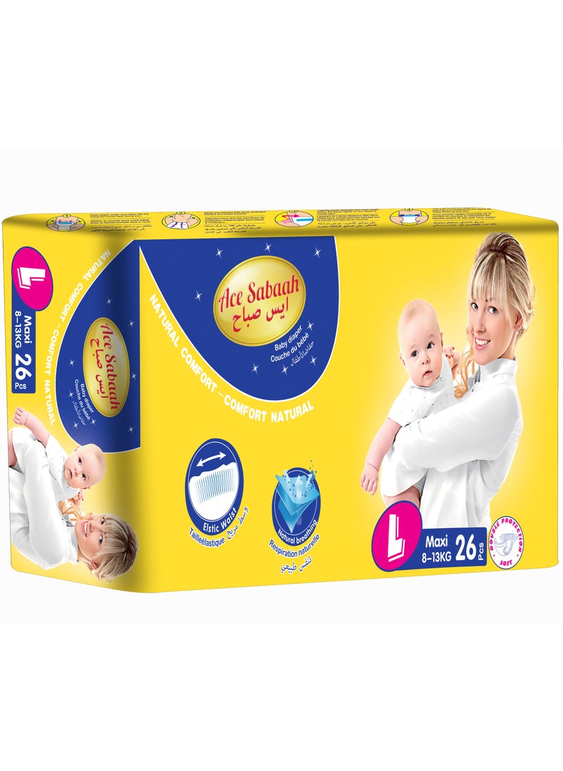Ace Sabaah - Natural Comfort Baby Diaper Large Maxi 8-13kg 26 pcs - Image 1