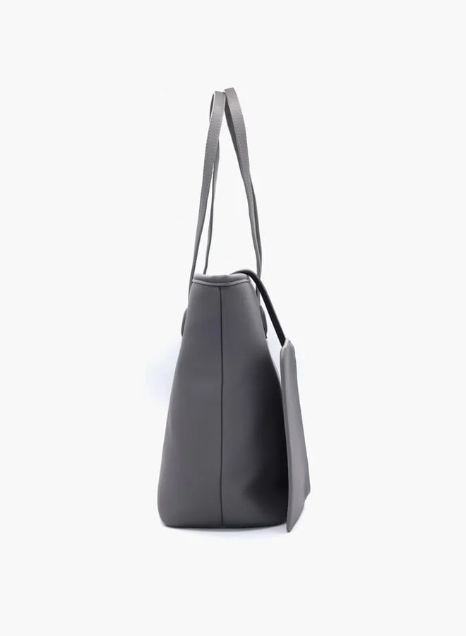 V Italia Solid Tote Bag with Double Handle and Pouch