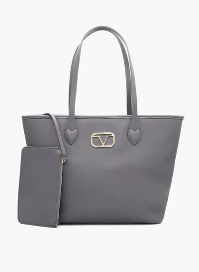 V Italia Solid Tote Bag with Double Handle and Pouch