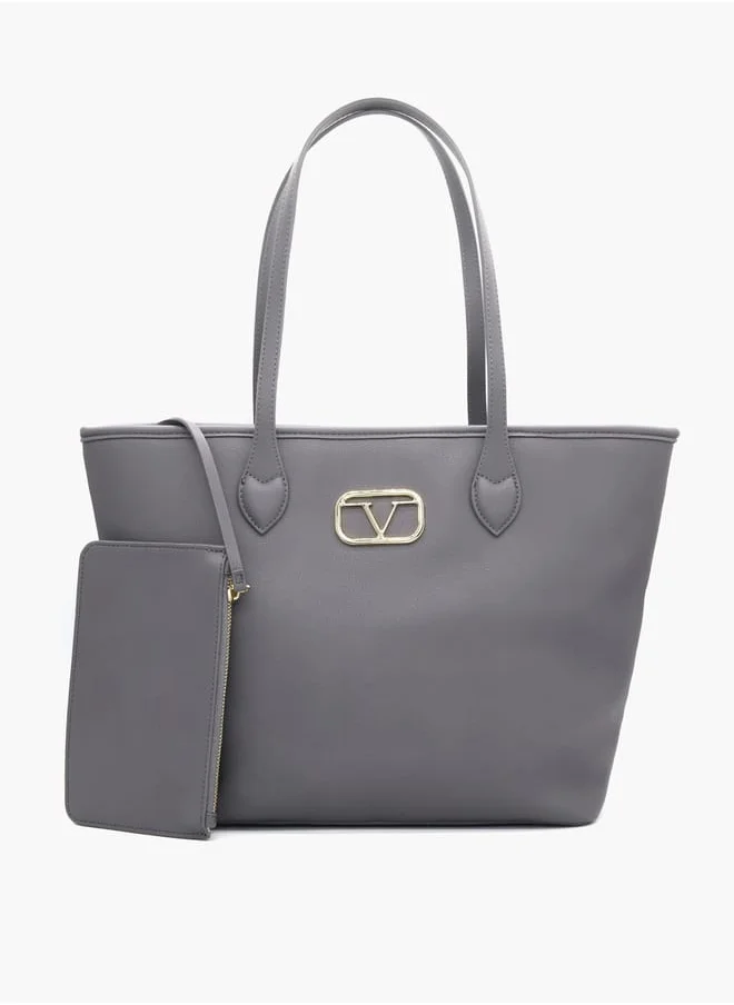 V Italia Solid Tote Bag with Double Handle and Pouch