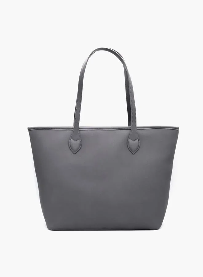 V Italia Solid Tote Bag with Double Handle and Pouch