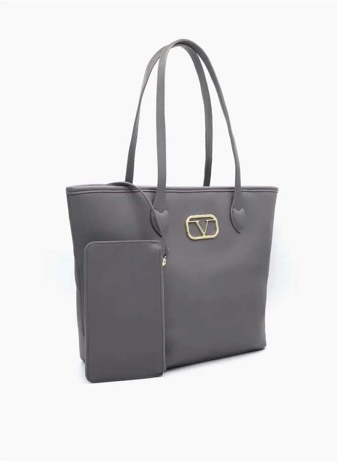V Italia Solid Tote Bag with Double Handle and Pouch