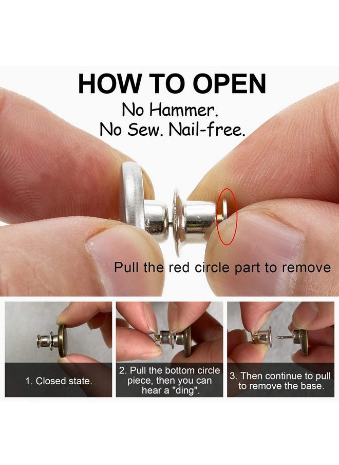 TOOVREN - [Upgraded] 8 Sets Button Pins For Jeans No Sew Pant Button Pins Adjustable Replacement Clips Adjuster Snap No Tools Require Reduce Too Big Pants Waist Size Instant Make Tighter Silver - Image 1