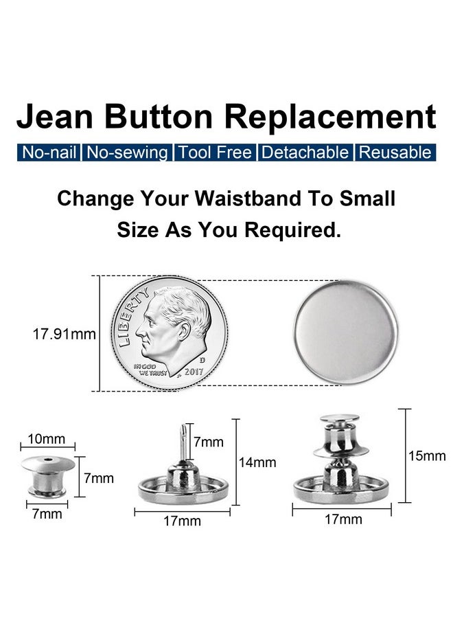 TOOVREN - [Upgraded] 8 Sets Button Pins For Jeans No Sew Pant Button Pins Adjustable Replacement Clips Adjuster Snap No Tools Require Reduce Too Big Pants Waist Size Instant Make Tighter Silver - Image 1