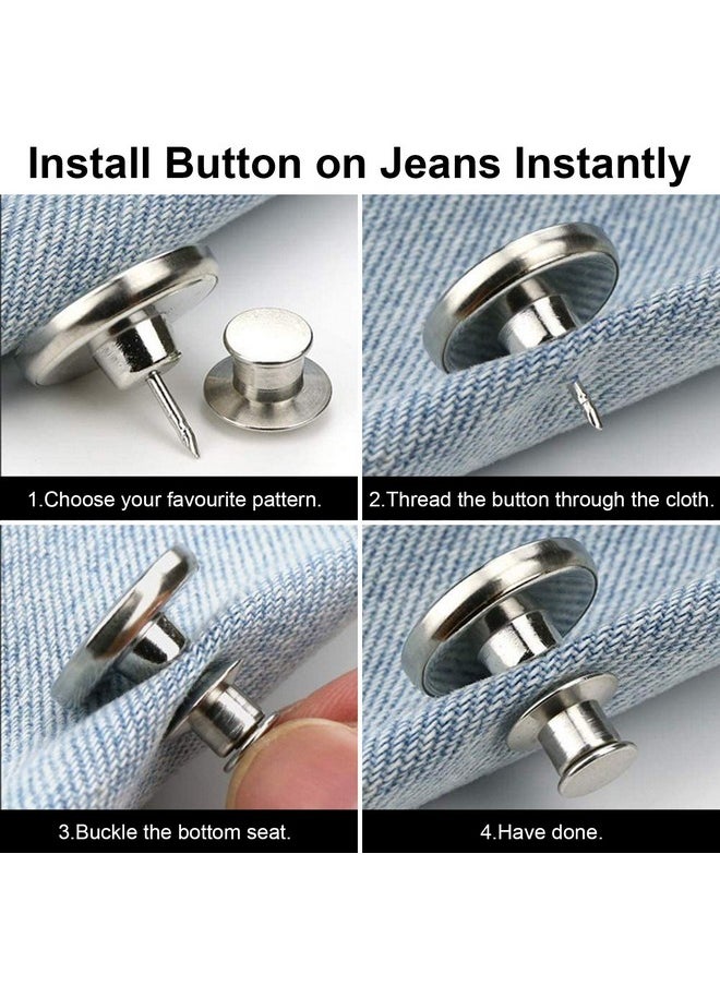 TOOVREN - [Upgraded] 8 Sets Button Pins For Jeans No Sew Pant Button Pins Adjustable Replacement Clips Adjuster Snap No Tools Require Reduce Too Big Pants Waist Size Instant Make Tighter Silver - Image 1
