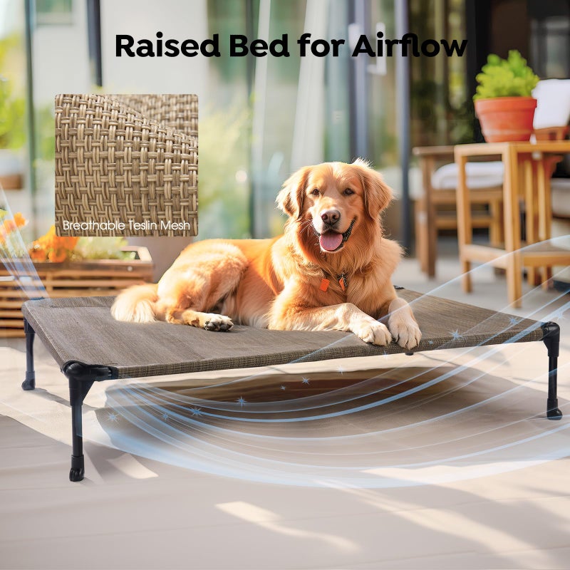 Veehoo 2 Pack Raised Dog Bed, Cooling Elevated Dog Bed, Portable Pet Cot with Washable & Breathable Mesh, No-Slip Feet, Durable Dog Cots Beds for Large Dogs, 42" x 30", Beige Coffee, CWC1803-L - Image 4