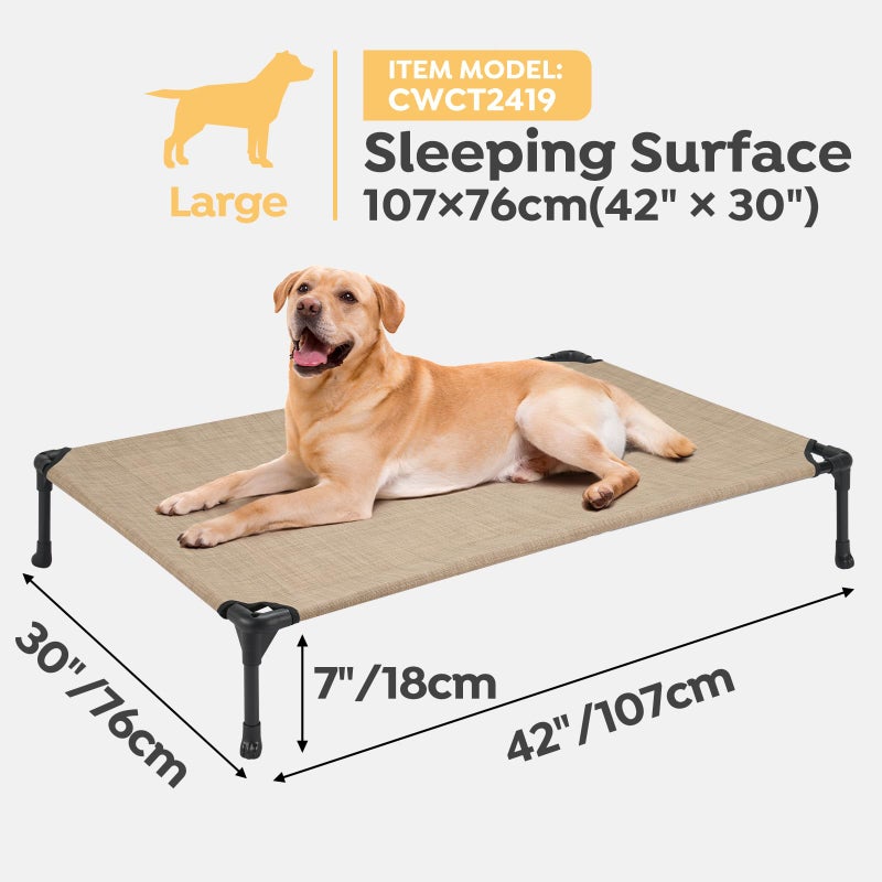 Veehoo 2 Pack Raised Dog Bed, Cooling Elevated Dog Bed, Portable Pet Cot with Washable & Breathable Mesh, No-Slip Feet, Durable Dog Cots Beds for Large Dogs, 42" x 30", Beige Coffee, CWC1803-L - Image 3