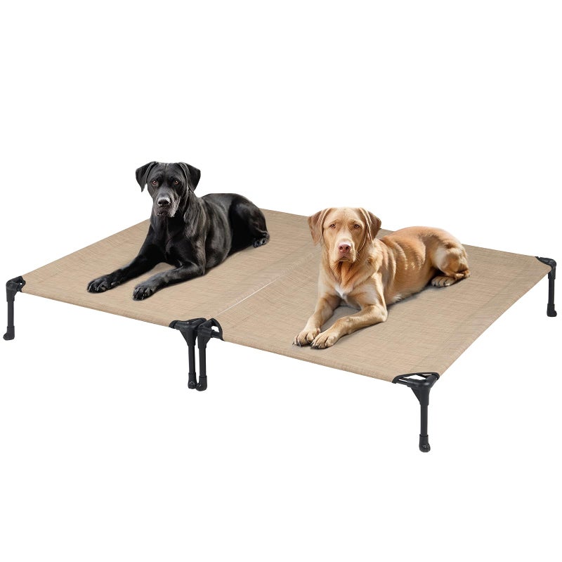 Veehoo 2 Pack Raised Dog Bed, Cooling Elevated Dog Bed, Portable Pet Cot with Washable & Breathable Mesh, No-Slip Feet, Durable Dog Cots Beds for Large Dogs, 42" x 30", Beige Coffee, CWC1803-L - Image 1