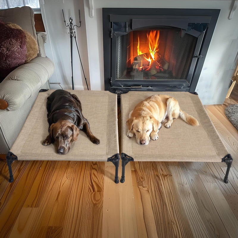 Veehoo 2 Pack Raised Dog Bed, Cooling Elevated Dog Bed, Portable Pet Cot with Washable & Breathable Mesh, No-Slip Feet, Durable Dog Cots Beds for Large Dogs, 42" x 30", Beige Coffee, CWC1803-L - Image 2