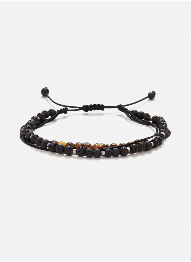 كريسوستوموس Handmade Multiline Adjustable Bracelet for Men with Lava Stones & Matte Hematite Square