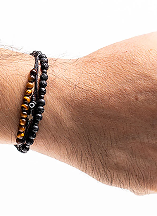 كريسوستوموس Handmade Multiline Adjustable Bracelet for Men with Lava Stones and Matte Hematite Square