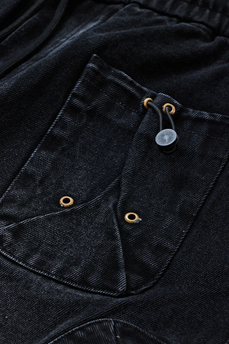 سنيتش Black Solid Loose Fit Streetwear Cargo