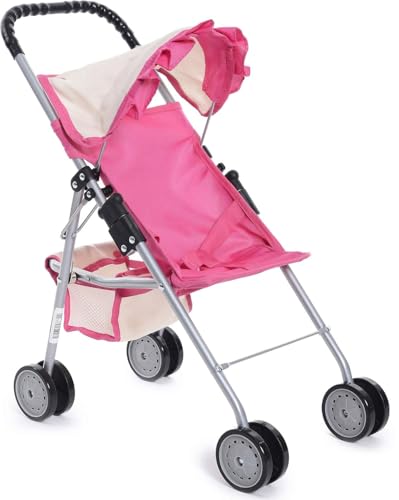 fash n kolor My First Doll Stroller with Basket  Pink OffWhite Foldable Doll Stroller  Fits Upto 18 Dolls 2 Free Magic Bottles Included - Image 1