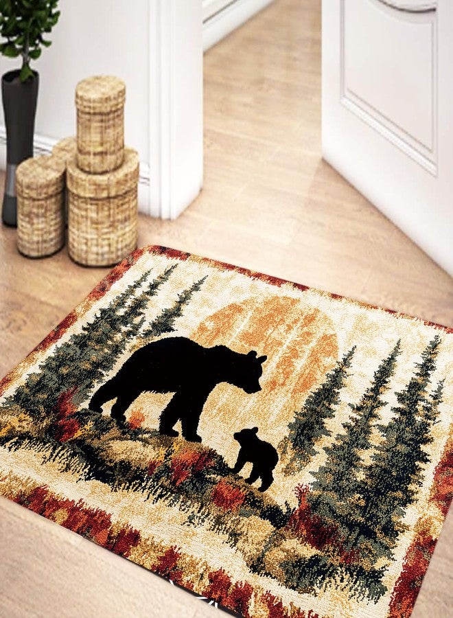 Hajmsug Bear Rug Mat Farmhouse Bathroom Rugs Animal Black Bear Forest Trees Rustic Cabin Carpet Camping Bath Rug Sets for Bathroom Bedroom Kitchen Outdoor Indoor 16X24 Inch - Image 3