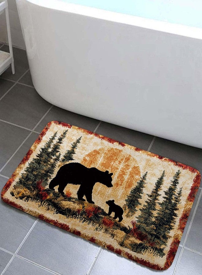 Hajmsug Bear Rug Mat Farmhouse Bathroom Rugs Animal Black Bear Forest Trees Rustic Cabin Carpet Camping Bath Rug Sets for Bathroom Bedroom Kitchen Outdoor Indoor 16X24 Inch - Image 1