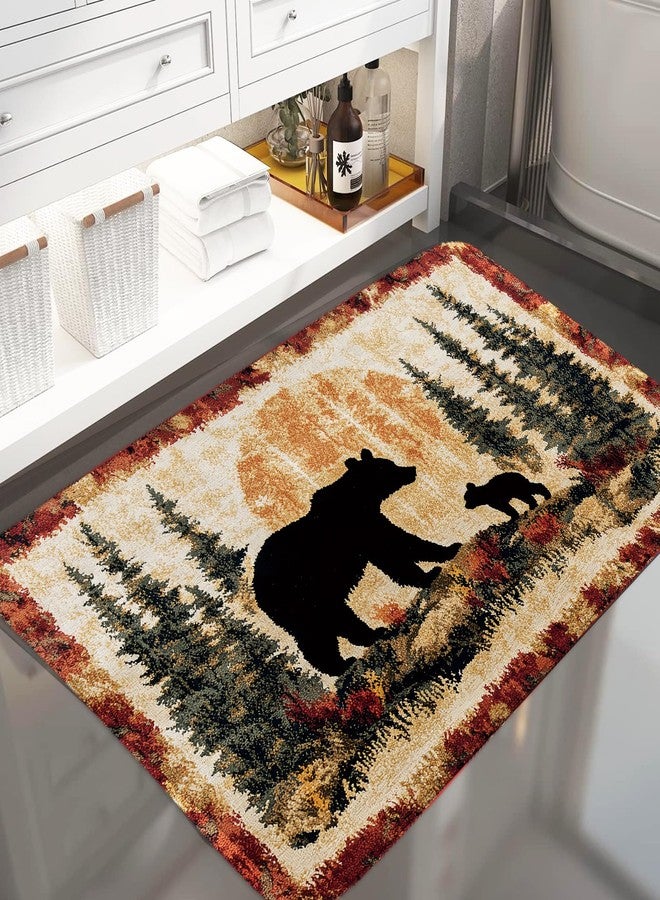 Hajmsug Bear Rug Mat Farmhouse Bathroom Rugs Animal Black Bear Forest Trees Rustic Cabin Carpet Camping Bath Rug Sets for Bathroom Bedroom Kitchen Outdoor Indoor 16X24 Inch - Image 2