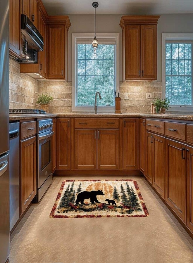 Hajmsug Bear Rug Mat Farmhouse Bathroom Rugs Animal Black Bear Forest Trees Rustic Cabin Carpet Camping Bath Rug Sets for Bathroom Bedroom Kitchen Outdoor Indoor 16X24 Inch - Image 5