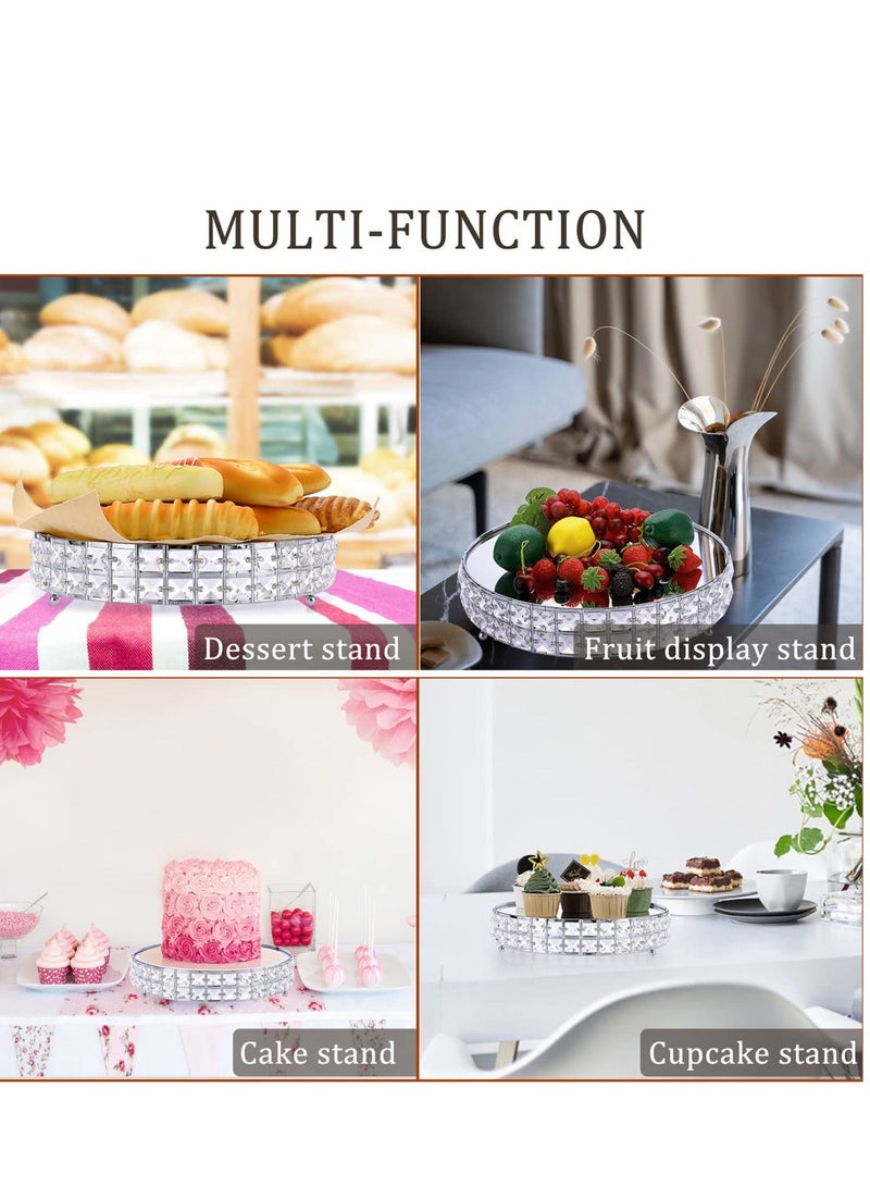 Tall Silver Cake Stand, 12 inch Silver Round Cake Stand, Cookies Fruit Serving Tray Display Tray with Crystal Beads Decor, for Wedding Birthday Party Supplies Centerpiece - Image 5