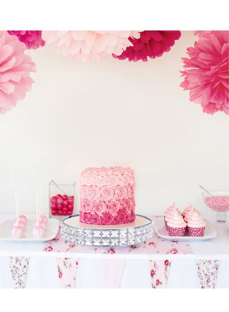 Tall Silver Cake Stand, 12 inch Silver Round Cake Stand, Cookies Fruit Serving Tray Display Tray with Crystal Beads Decor, for Wedding Birthday Party Supplies Centerpiece - Image 4