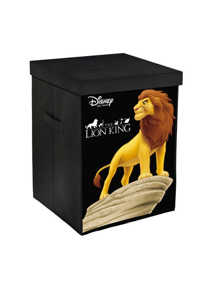 Kuber Industries Foldable Laundry Basket for Clothes with Lid | Disney Lion King Print | Cloth Storage Box for Washing | Toy Storage Organizer | 45 LTR | Black - Image 1