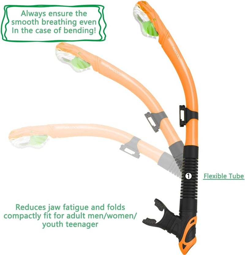WACOOL Dry Top Snorkel Tube Comfortable Mouthpiece One-Way Purge Valve for Pool Open Water Scuba Lap Swimming Swimmer Training Diving Snorkeling - Image 4