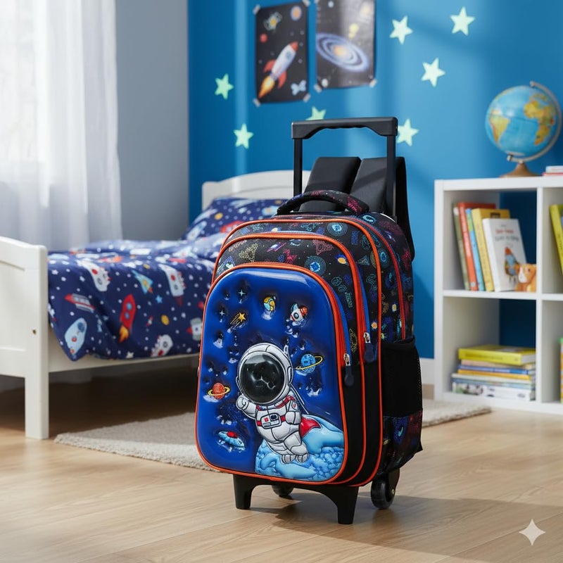 ADSON 3D Embossed School Trolley Bag Large School Bag for Boy Girl, Kids School Bag, Travel Backpack for Girl Boy, Ideal for Children Trolley 16 Inch Water Resistant - Image 4