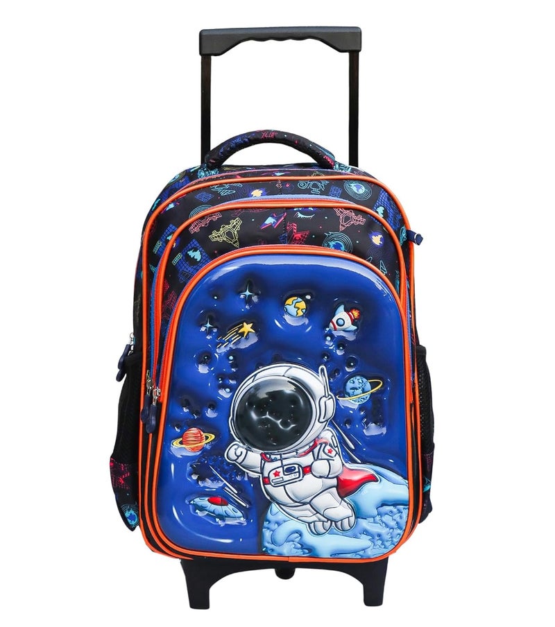 ADSON 3D Embossed School Trolley Bag Large School Bag for Boy Girl, Kids School Bag, Travel Backpack for Girl Boy, Ideal for Children Trolley 16 Inch Water Resistant - Image 1