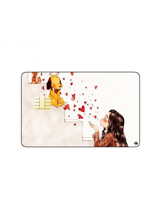 RKN PRINTED BANK CARD STICKER Cute Girl Drawing With Dog On Stairs - Image 2
