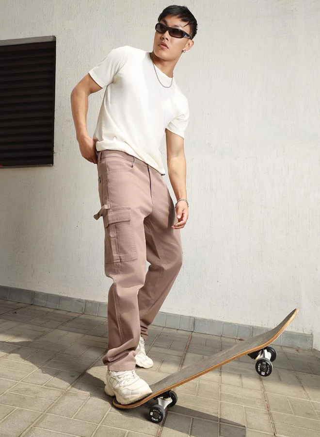 Hubberholme Mid Rise Relaxed Fit Cargo Pants by Styli