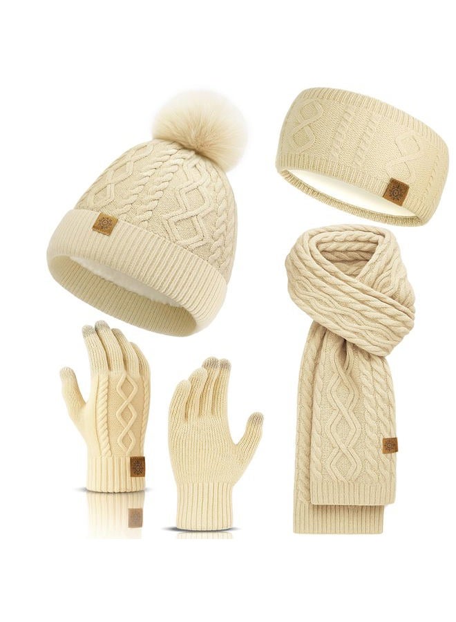 STSAIL Womens Winter Hat Scarf Gloves Set - Pom Pom Knit Beanie, Long Scarf, and Touchscreen Gloves, Winter Gift for Men and Women - Image 1