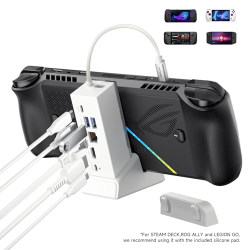 JSAUX Docking Station Compatible with ROG Ally X/ROG Ally/Steam Deck/Legion Go, 6-in-1 ROG Ally X Dock with HDMI 4K@120Hz, Gigabit Ethernet, Dual USB & USB C 3.2 Gen 1, 100W PD Charging -HB0609 White - Image 2