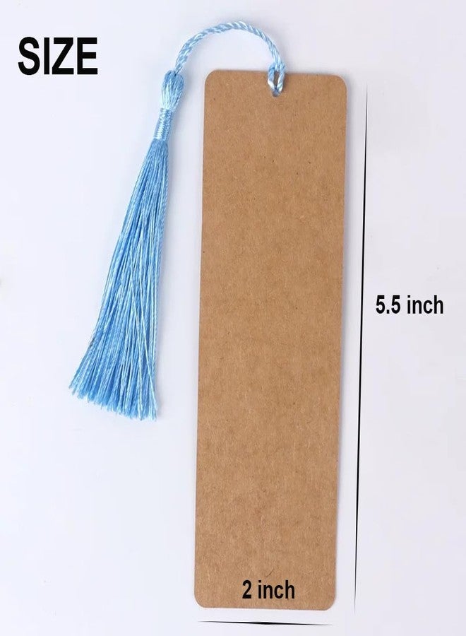 Doukey 60 PCS Blank Bookmarks Kraft Paper with Colorful Tassels, Blank Cardstock Bookmarks for Class Projects, 5.5''x2'' - Image 3