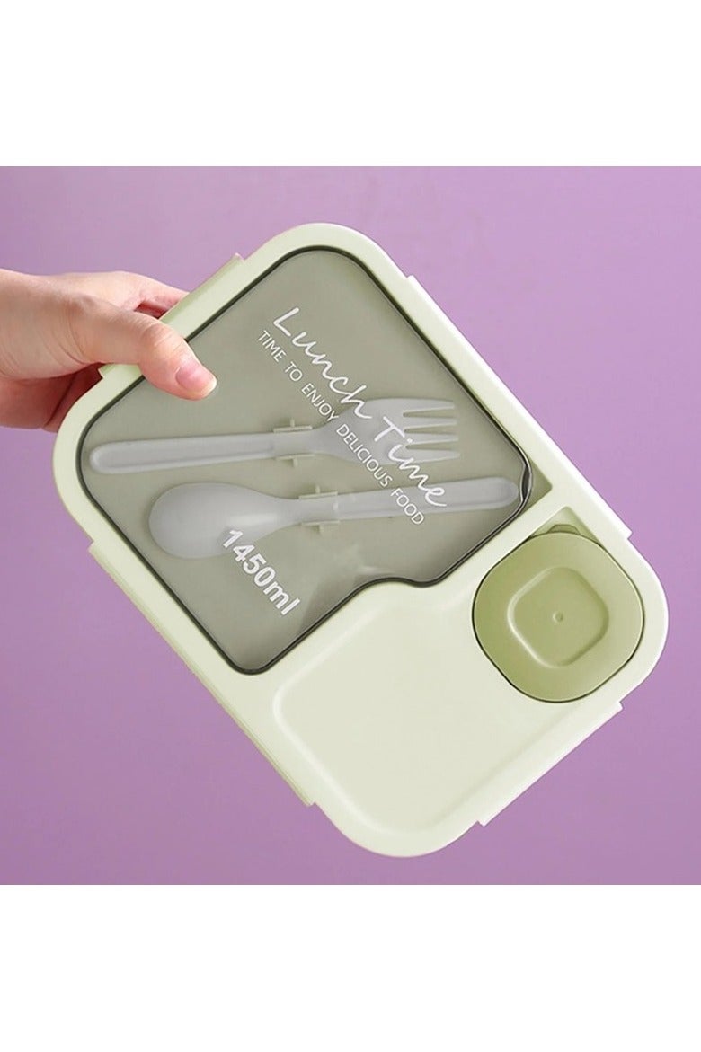 DANDY Lunch Box 1450ml 3 Compartments Student Sealed Adult With Spoon And Fork Leak Proof Microwavable - Image 1