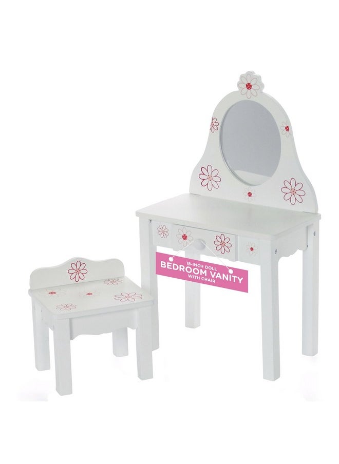 Emily Rose 18Inch Doll Furniture Bedroom Vanity With Chairfloral Collection Compatible With American Girl Dolls  - Image 1