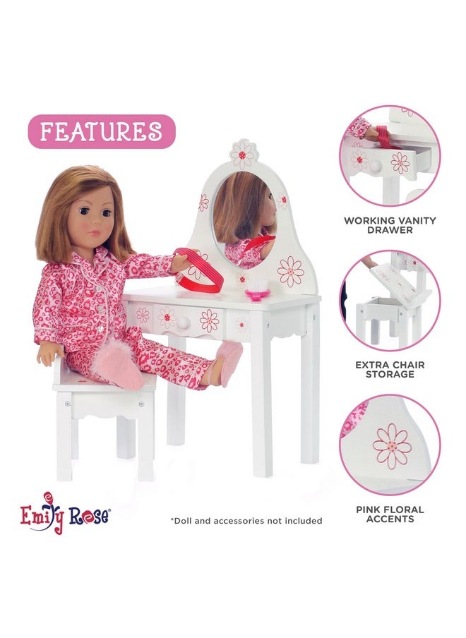 Emily Rose 18Inch Doll Furniture Bedroom Vanity With Chairfloral Collection Compatible With American Girl Dolls  - Image 3