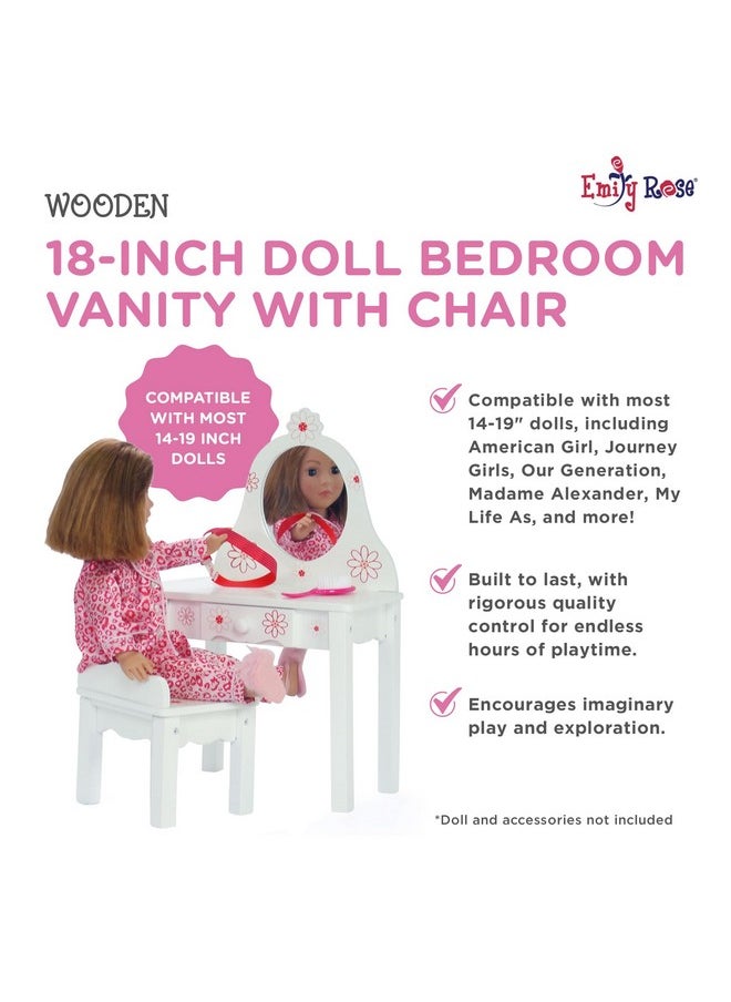 Emily Rose 18Inch Doll Furniture Bedroom Vanity With Chairfloral Collection Compatible With American Girl Dolls  - Image 2