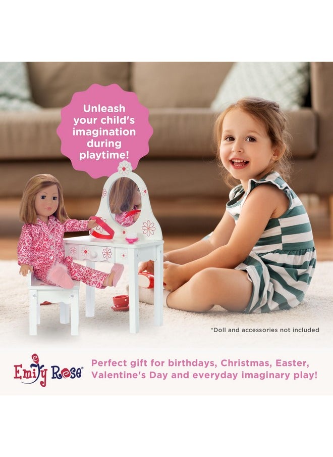 Emily Rose 18Inch Doll Furniture Bedroom Vanity With Chairfloral Collection Compatible With American Girl Dolls  - Image 5