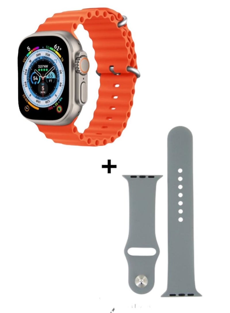 Generic ZT9 Ultra Smartwatch with Bluetooth Calling, Heart Rate Monitor, Step Counter, Fast Wireless Charging with  2 Straps Orange/Gold