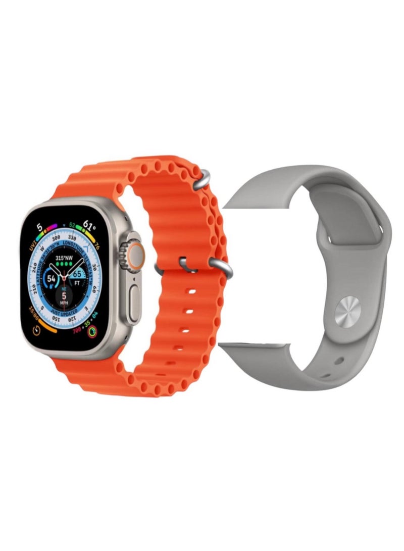 Generic ZT9 Ultra Smartwatch with Bluetooth Calling, Heart Rate Monitor, Step Counter, Fast Wireless Charging with  2 Straps Orange/Gold