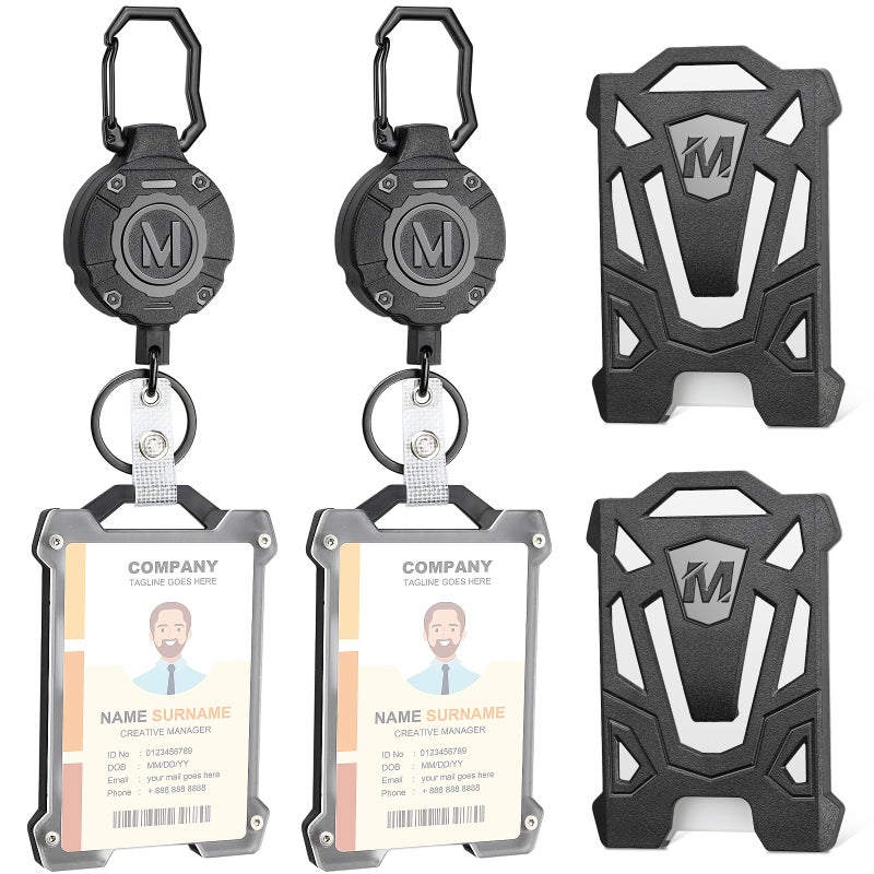 Maileto 2 Pack Heavy Duty Retractable Keychain with Tactical ID Card Holder Badge Reel, 31.5' Retractable, 9.0 oz - Image 1
