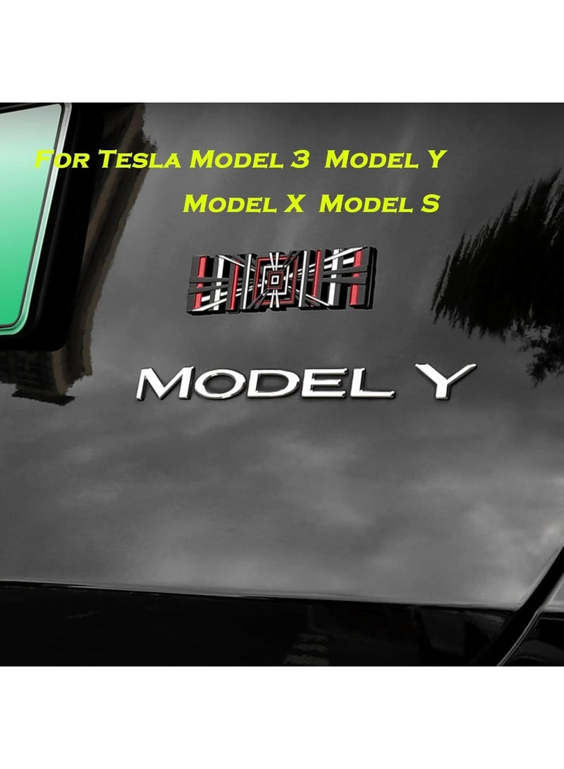 SOLARAE 3D Alloy Plaid Badge, 3D Metal Emblem Sticker for Tesla Model 3 and Model Y Emblem Plaid, Front Hood Badge Decal & Rear Trunk Logo, Compatible for Tesla Model 3 Y X S (Black Red) - Image 3