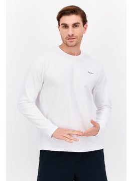 Pepe Jeans Men Round Neck Short Sleeves Brand Logo T-Shirt, White  - Image 1