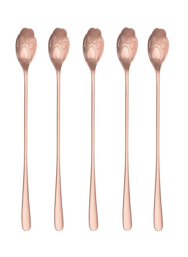 SZLFSX Set of 10 Cat Paw-Shaped Spoons - Long Handle 7.5-inch Design Perfect for Ice Tea, Ice Cream, Coffee Stainless Steel Stirring Spoons for Mixing Rose Gold - Image 1