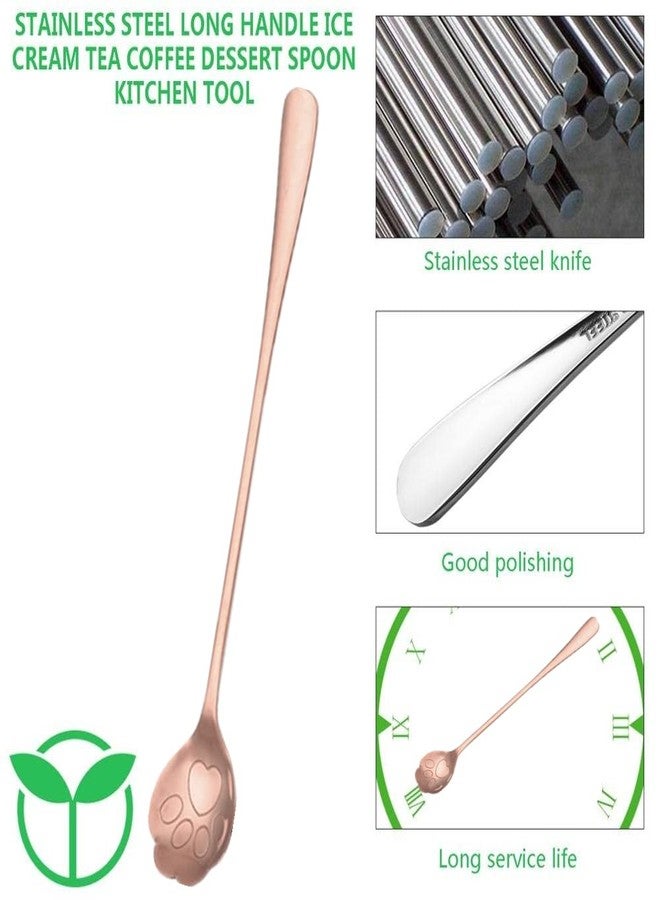 SZLFSX Set of 10 Cat Paw-Shaped Spoons - Long Handle 7.5-inch Design Perfect for Ice Tea, Ice Cream, Coffee Stainless Steel Stirring Spoons for Mixing Rose Gold - Image 3