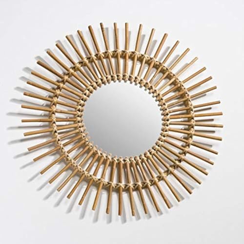 AKWAY Rattan, Glass Handcrafted Rattan Wall Sunburst Mirror For Living Room, Bathroom, Bedroom, Home And Office, Wall Decor, Decorative Wall Mirror [Mirror Included] - Image 1