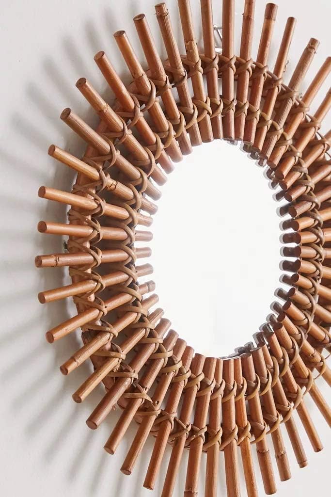 AKWAY Rattan, Glass Handcrafted Rattan Wall Sunburst Mirror For Living Room, Bathroom, Bedroom, Home And Office, Wall Decor, Decorative Wall Mirror [Mirror Included] - Image 3