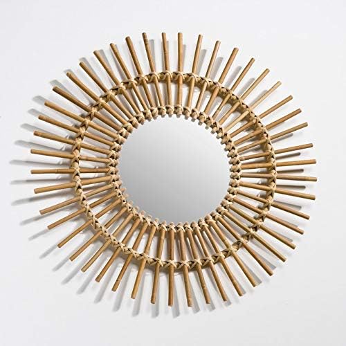 AKWAY Rattan, Glass Handcrafted Rattan Wall Sunburst Mirror For Living Room, Bathroom, Bedroom, Home And Office, Wall Decor, Decorative Wall Mirror [Mirror Included] - Image 2