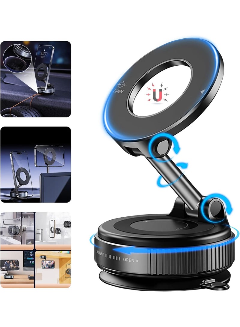 NIBEMINENT Vacuum Magnetic Car Phone Mount, 360° Rotating Magnetic Phone Holder, Car Suction Cup Phone Holder, Cell Phone Mount Stand, Suitable for Car/Mirror/Smooth Surface (Black) - Image 1