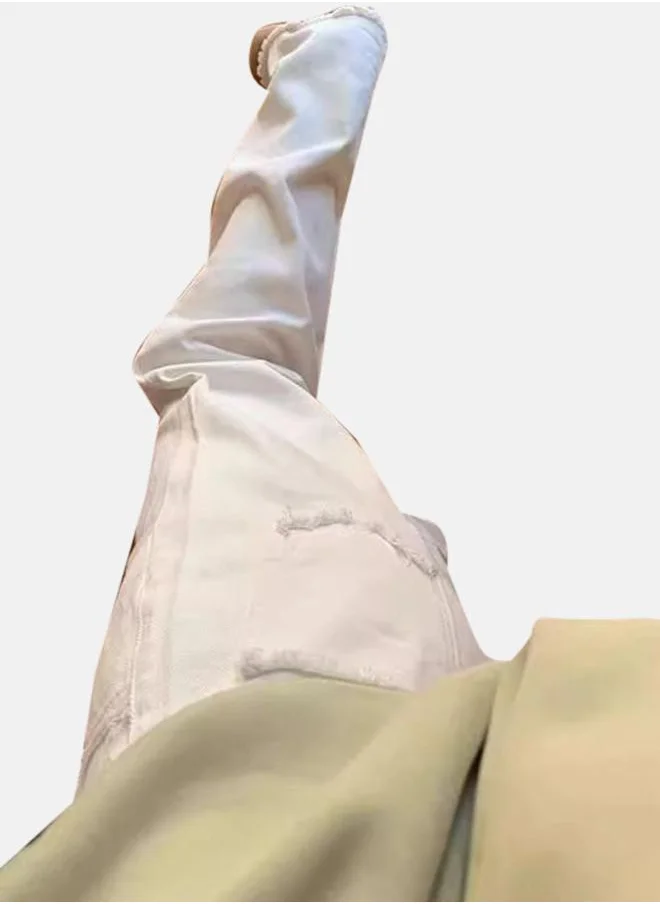 YUNIQEE White Straight Fit High-Rise Light Fade Jeans